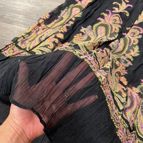 Coldwater Creek Black Shimmer Pleated Maxi Paisley Print Flowy Skirt - Picture 12 of 12